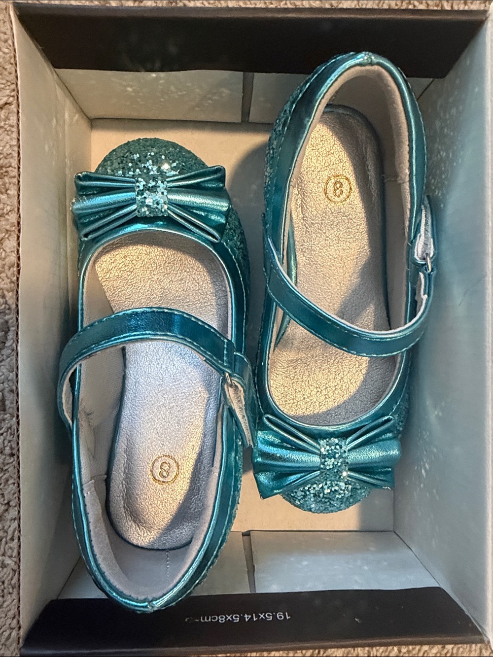 Girls Teal Glitter Bow Mary Jane Dress Shoes